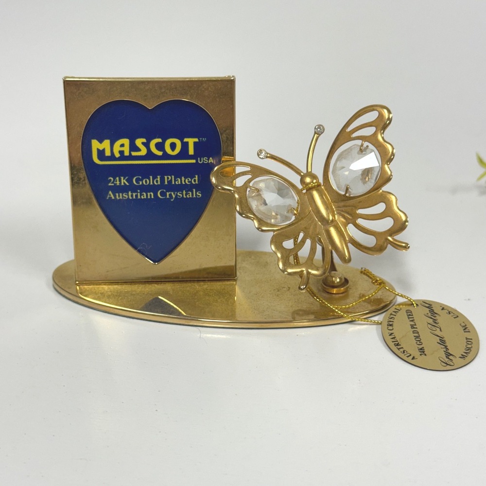 Vintage Butterfly Heart Frame Mascot Crystal Delight 24K Gold Plated & Crystal